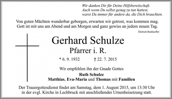 Gerhard Schulze Pfarrer i. R.
